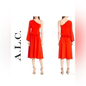 A.L.C. NWT Shara Poppy Red one shoulder midi dress M